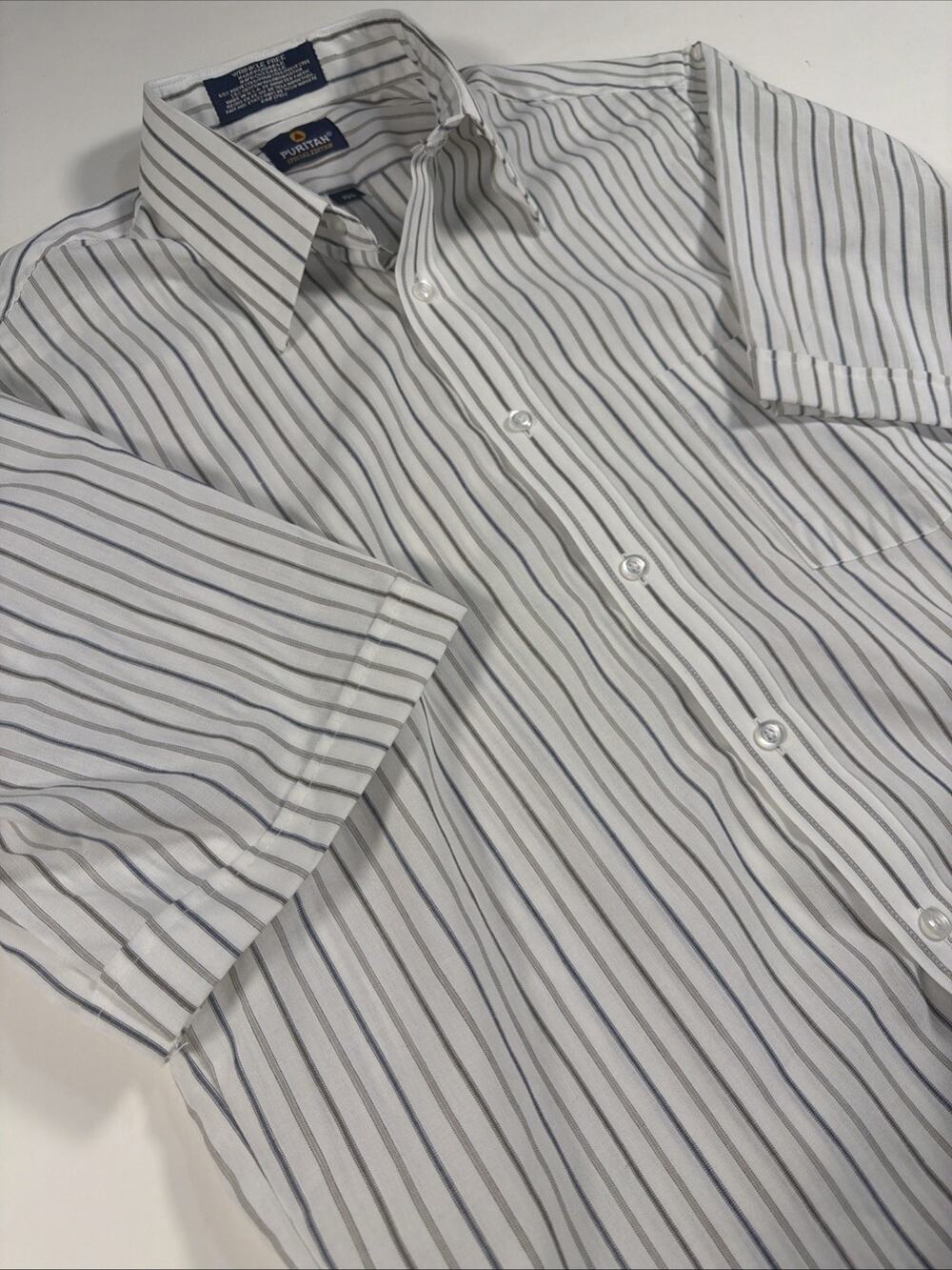 Mens Vintage White Striped Size Medium 15 1/2 1970s Striped Puritan Button Down